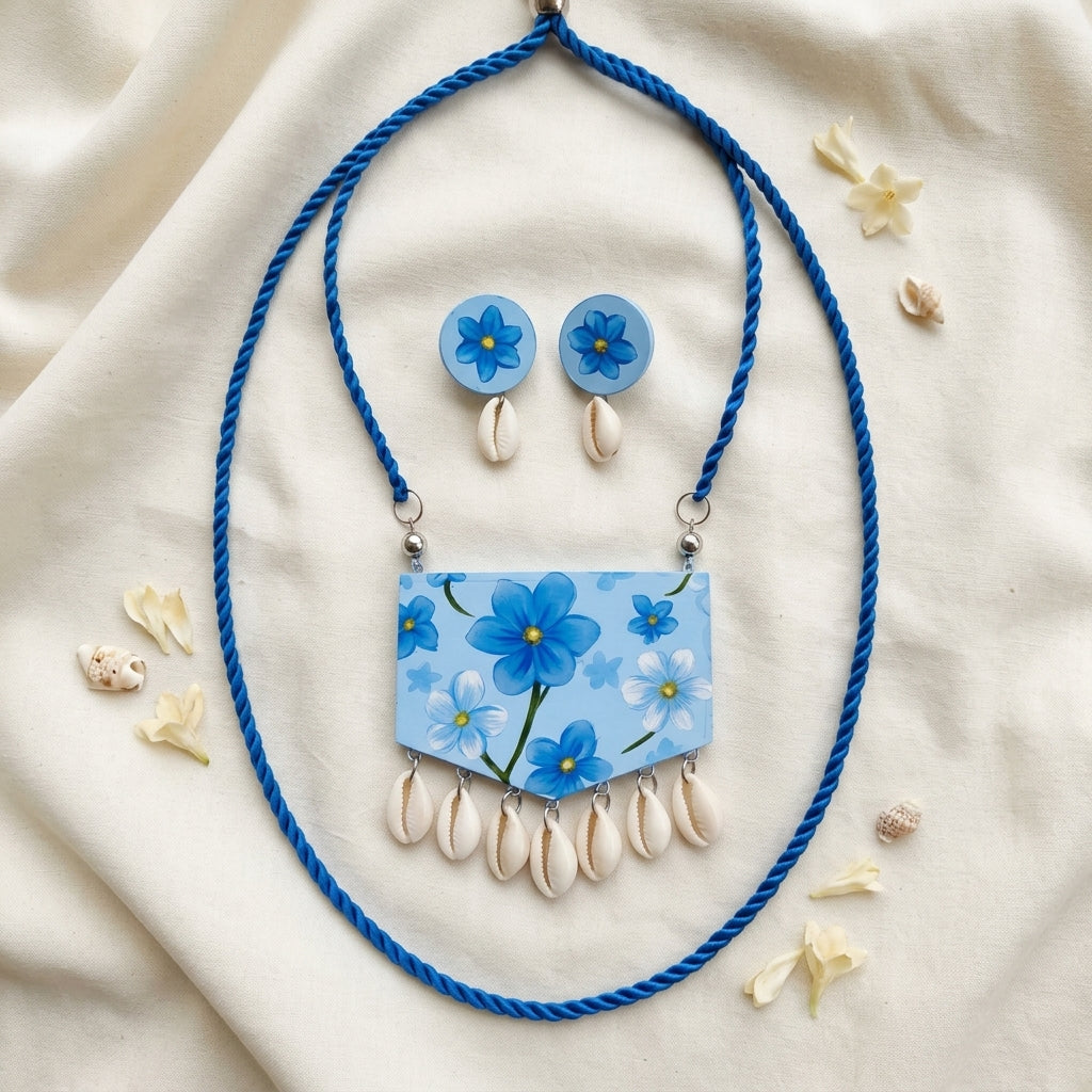 Blue Floral Shell Necklace by The Roots of Heritage (3)