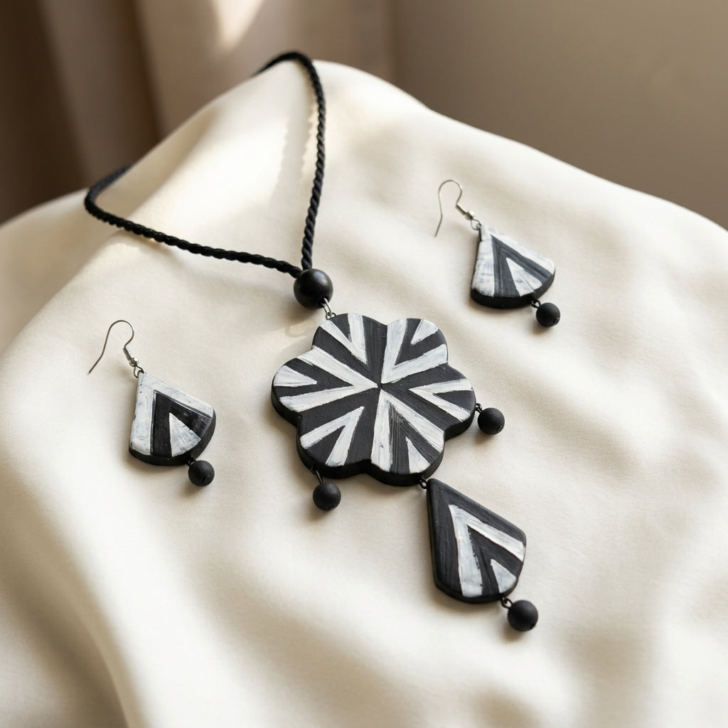 Monochrome Blossom Statement Set by The Roots of Heritage (2)