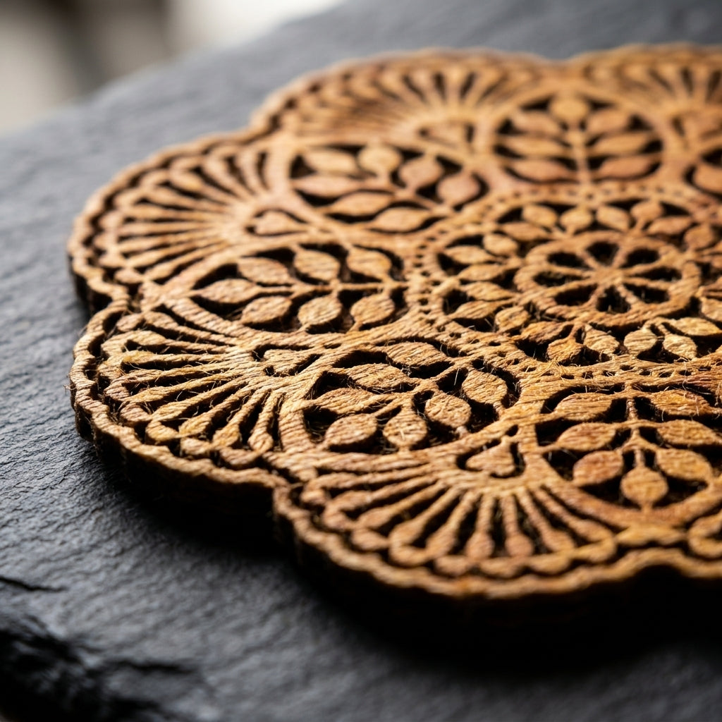 Handwoven Floral Jute Coasters by The Roots of Heritage (3)
