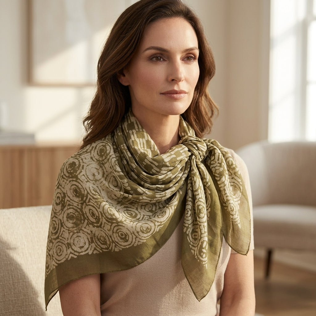 Heritage Olive Print Silk Scarf by The Roots of Heritage (4)