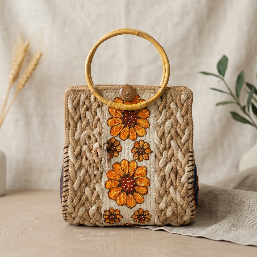 Sunflower Jute Ring Bag by The Roots of Heritage