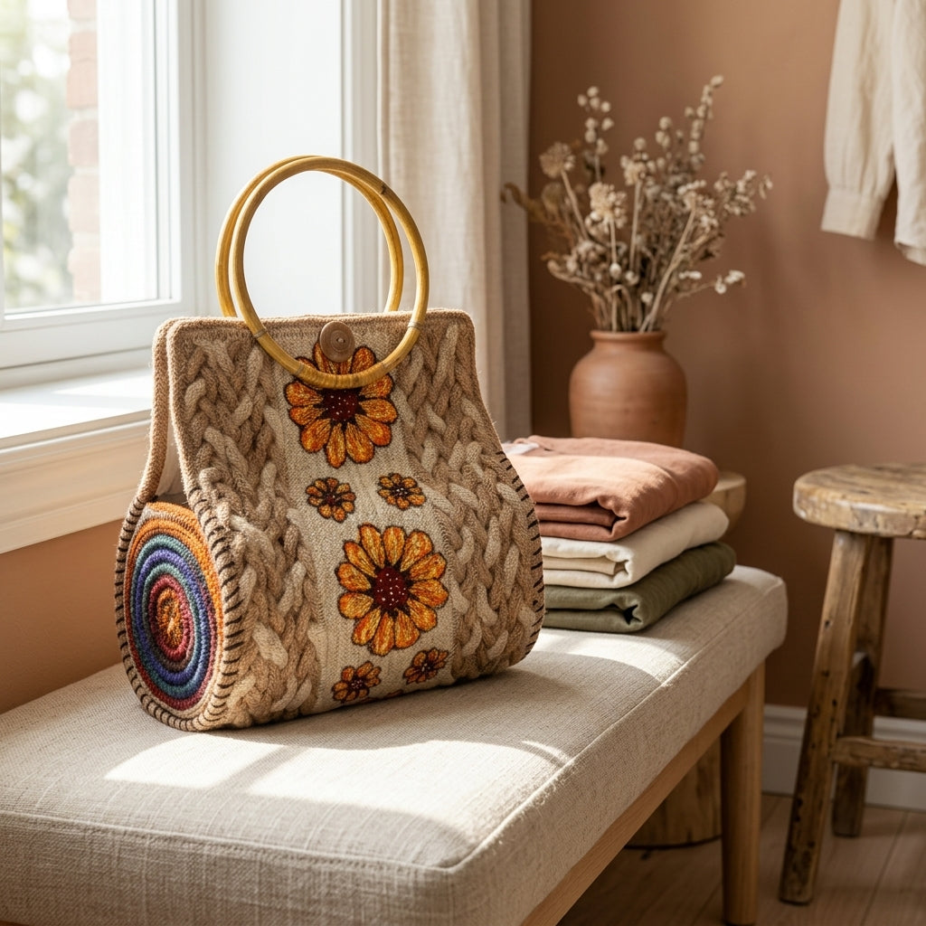 Sunflower Jute Ring Bag by The Roots of Heritage (3)