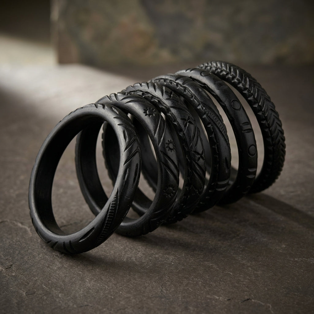 Bangladesh Carved Black Statement Bangle Set by The Roots of Heritage (3)