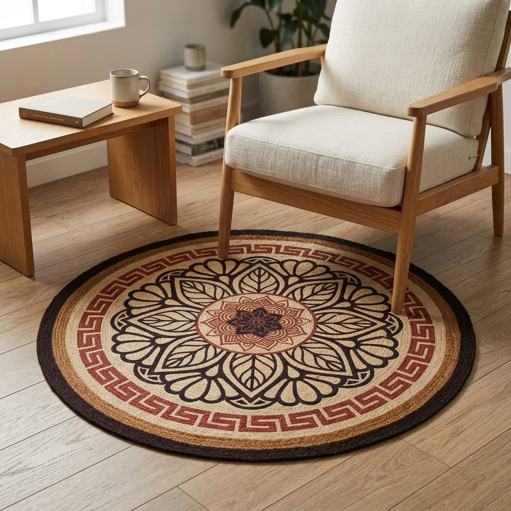 Mandala Jute Artisan Round Rug by The Roots of Heritage (4)