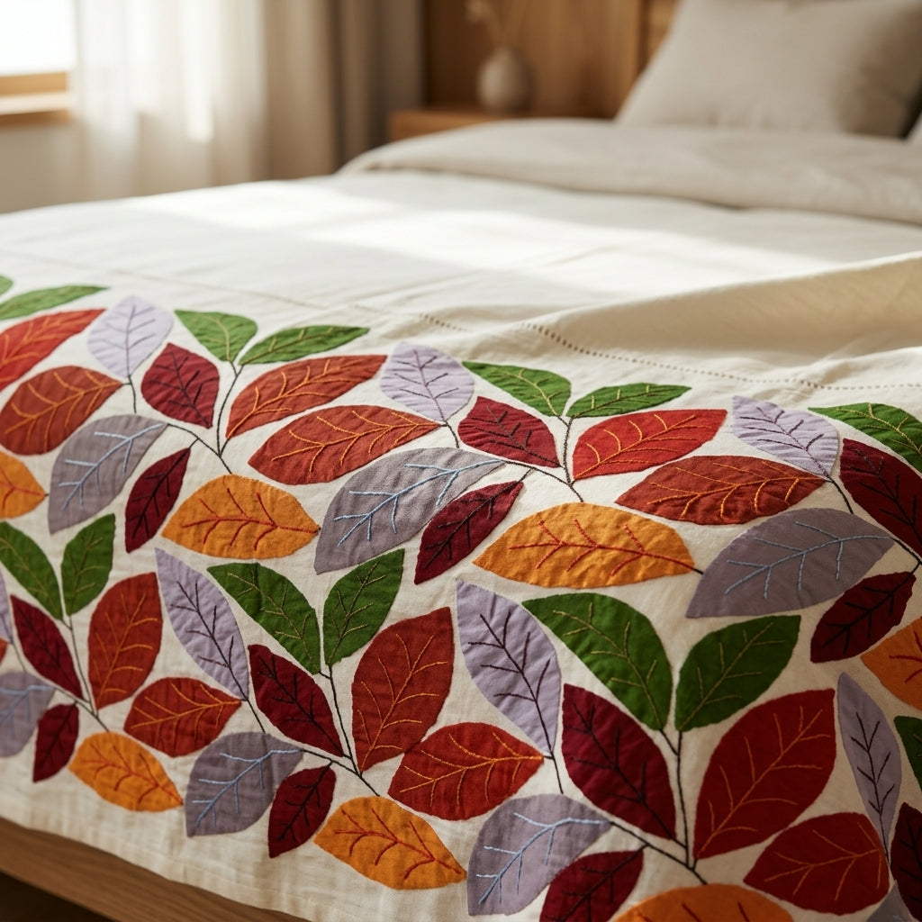 Handcrafted Leaf Print Bed Cover by The Roots of Heritage