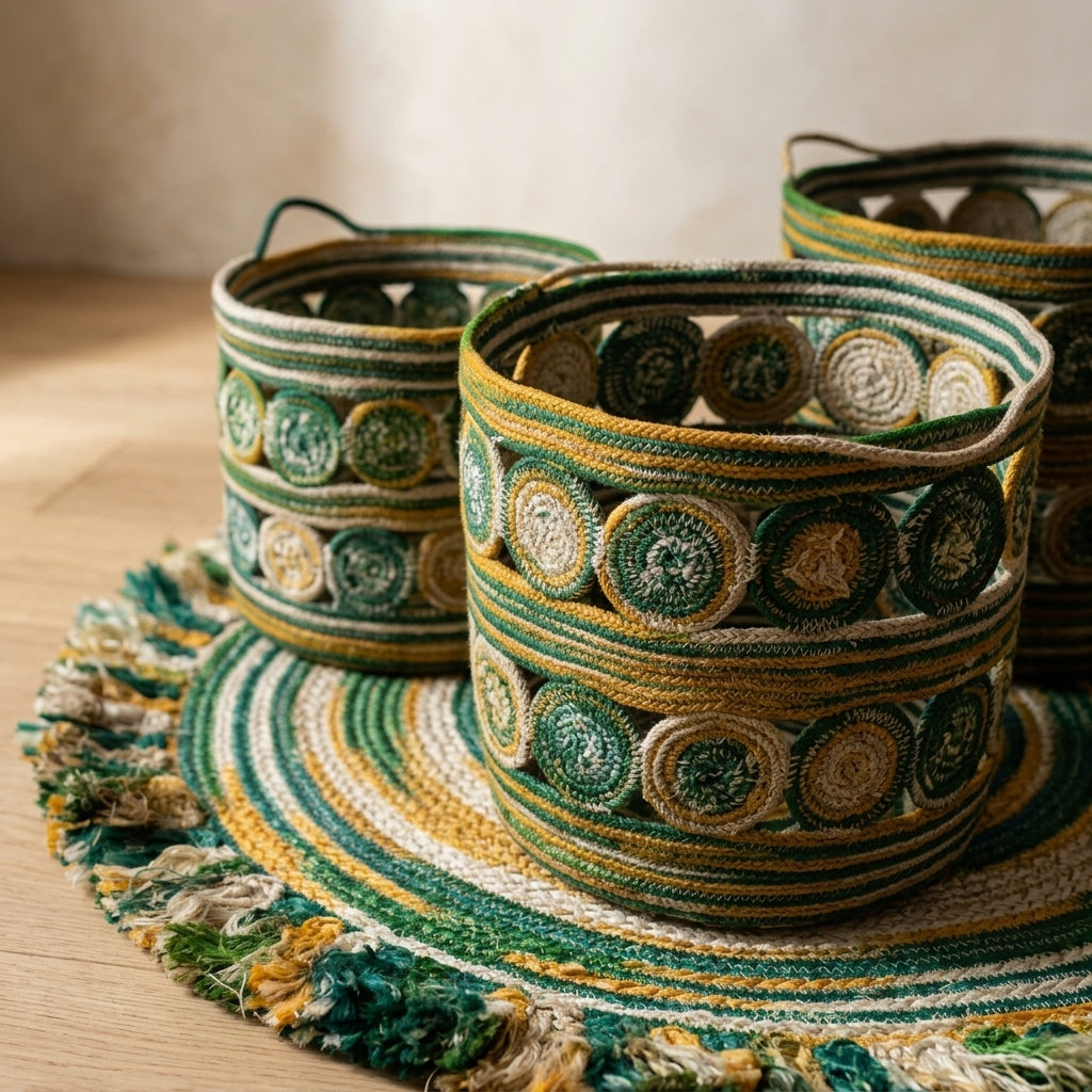 Sona Jute Basket & Rug Set by The Roots of Heritage (3)