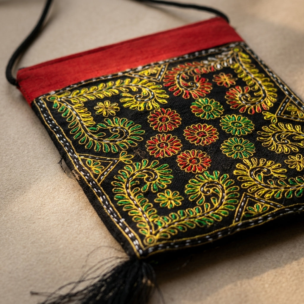 Hand-Embroidered Jute Sling Pouch by The Roots of Heritage (2)