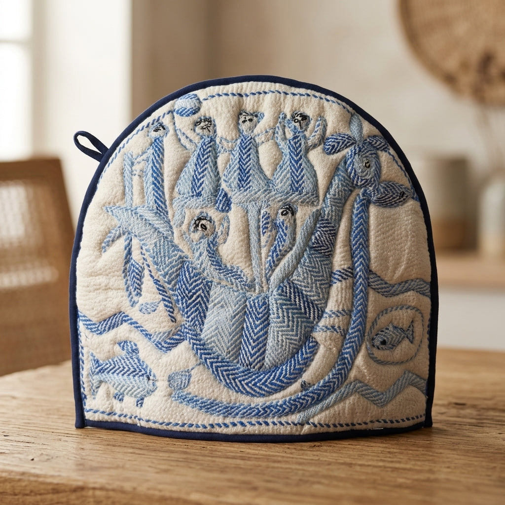 Blue Botanical Embroidered Trivet by The Roots of Heritage (2)