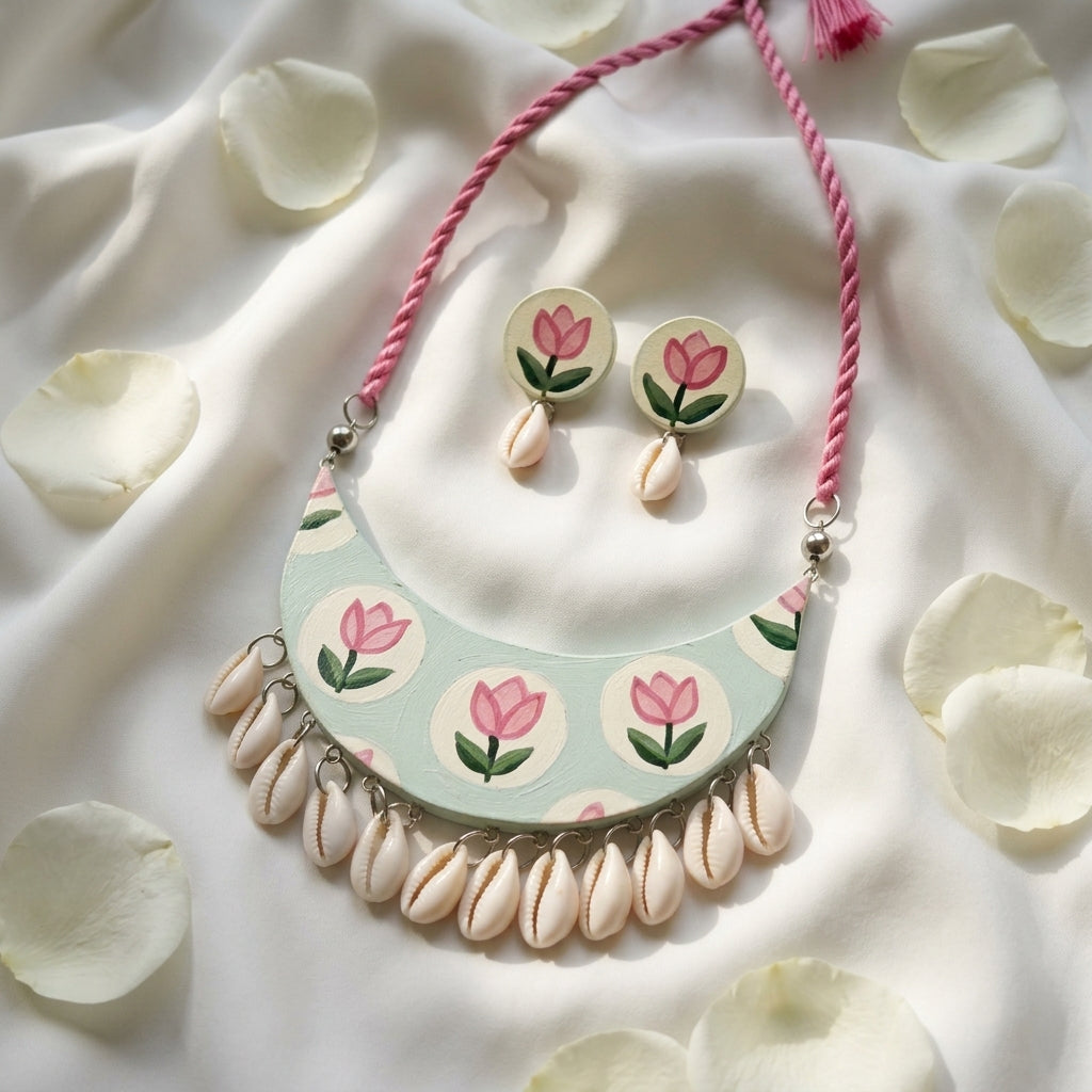 Hand-Painted Floral Shell Necklace by The Roots of Heritage (2)