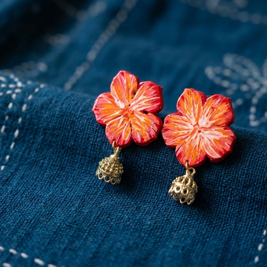 Hand-Painted Floral Jhumka Earrings by The Roots of Heritage (4)