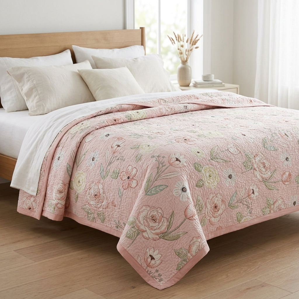 Blush Floral Handcrafted Quilt by The Roots of Heritage (3)