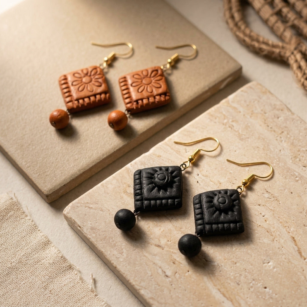 Bangla Clay Motif Dangle Earrings by The Roots of Heritage (7)