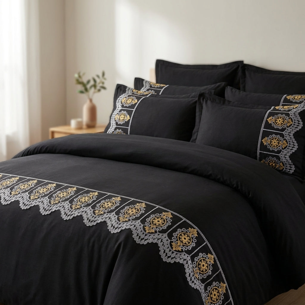 Noir Elegance Cotton Quilt Set by The Roots of Heritage