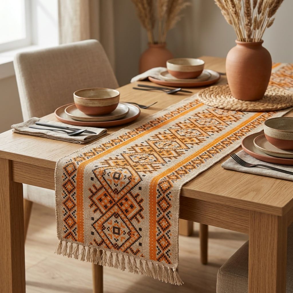 Orchard Ember Jute Table Runner by The Roots of Heritage (3)