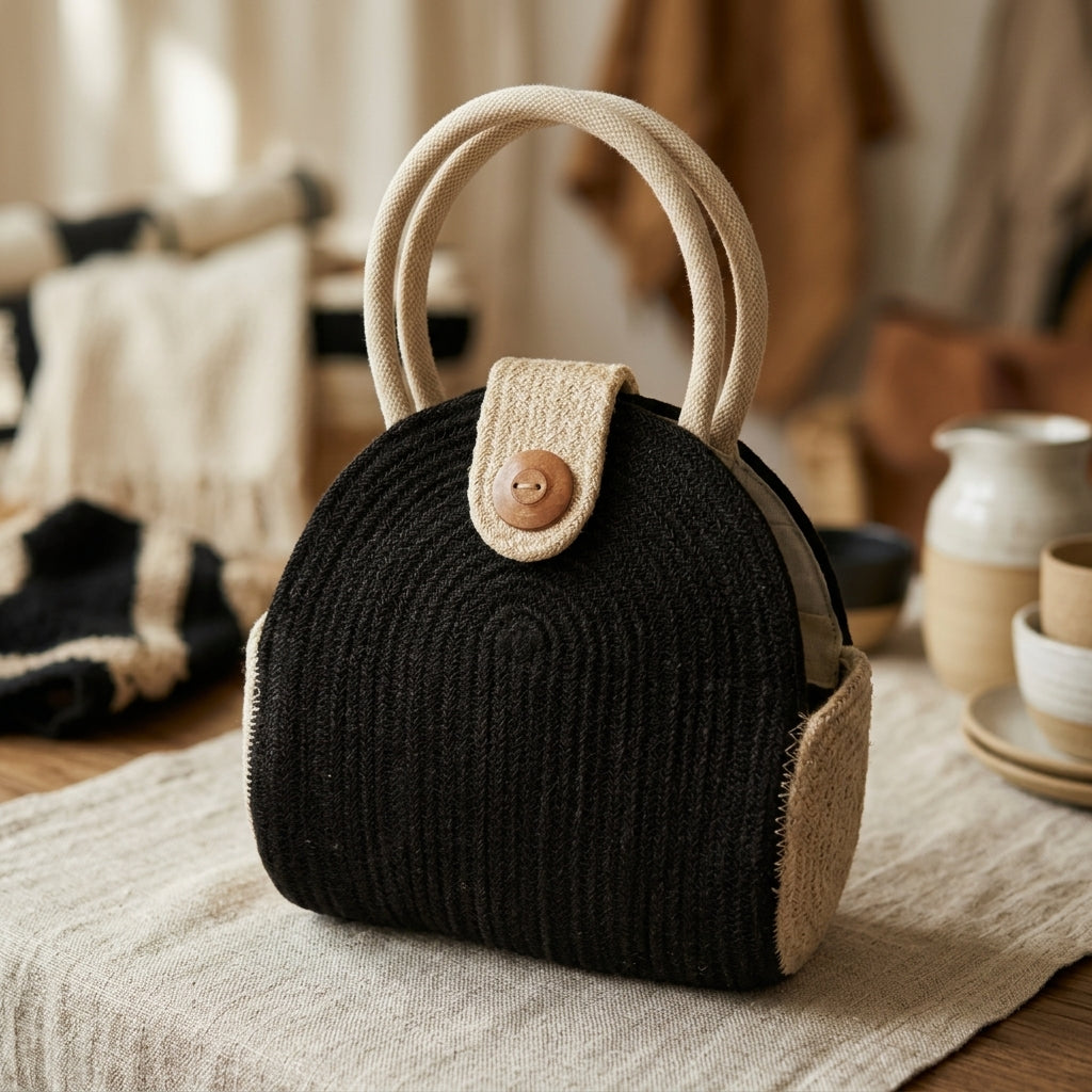 Handwoven Jute Half-Moon Handbag by The Roots of Heritage