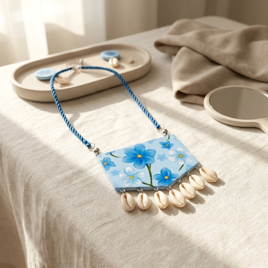 Blue Floral Shell Necklace by The Roots of Heritage (4)