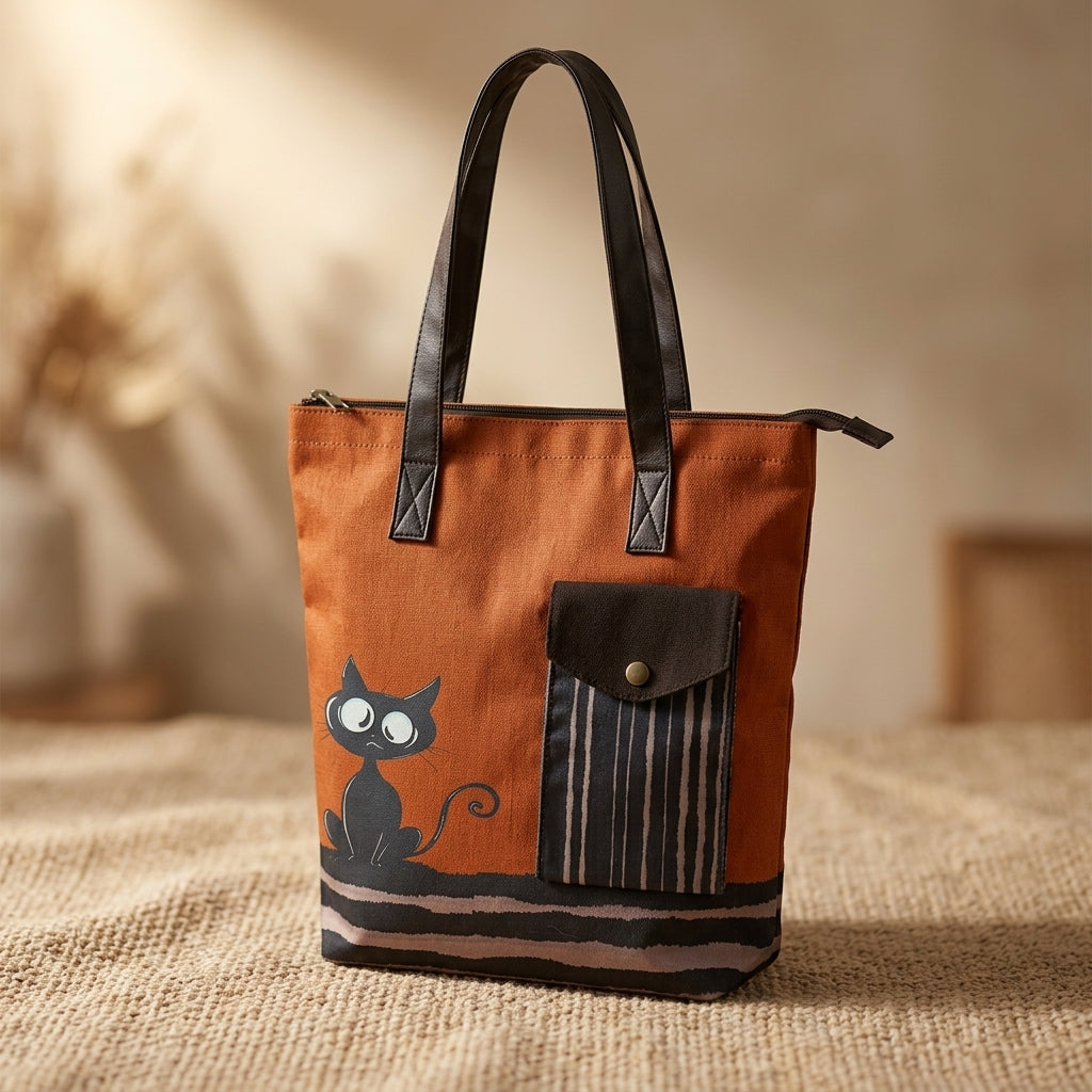 Whimsical Cat Jute Tote Bag by The Roots of Heritage