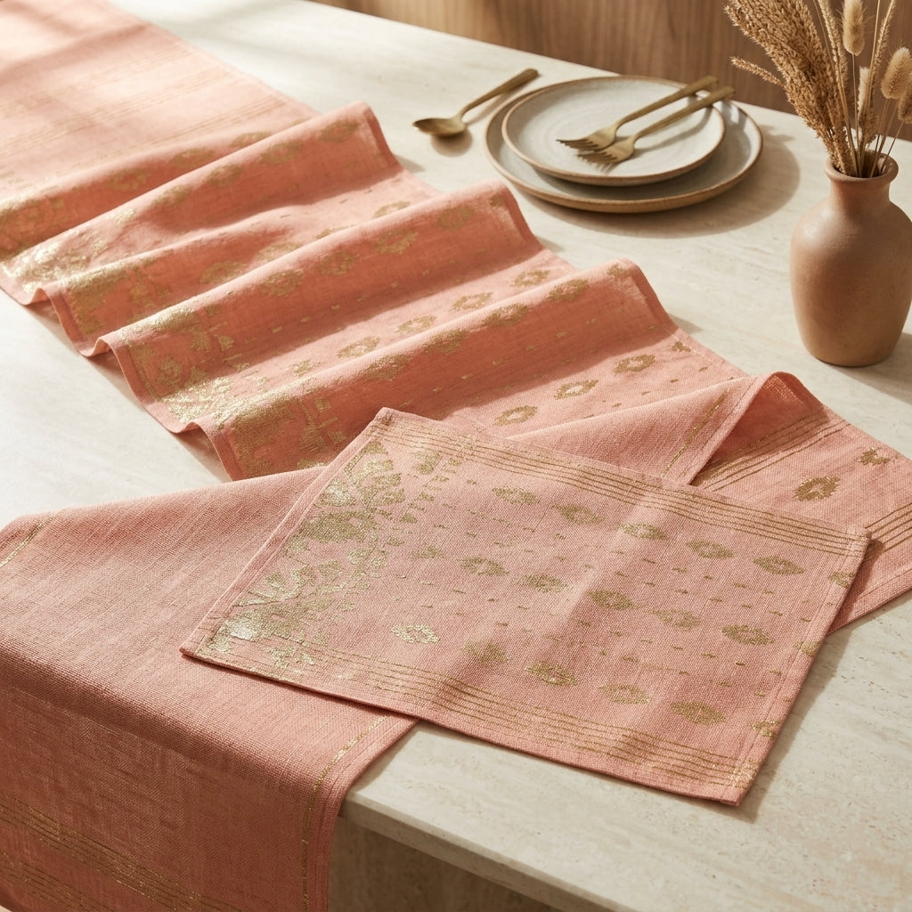 Blush Gold Handloom Table Runner Set by The Roots of Heritage (2)
