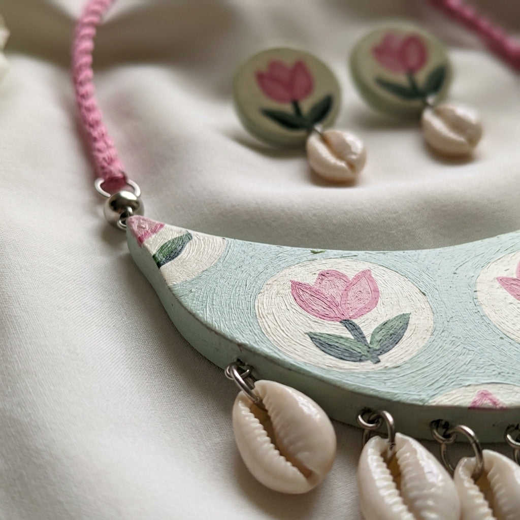 Hand-Painted Floral Shell Necklace by The Roots of Heritage (5)