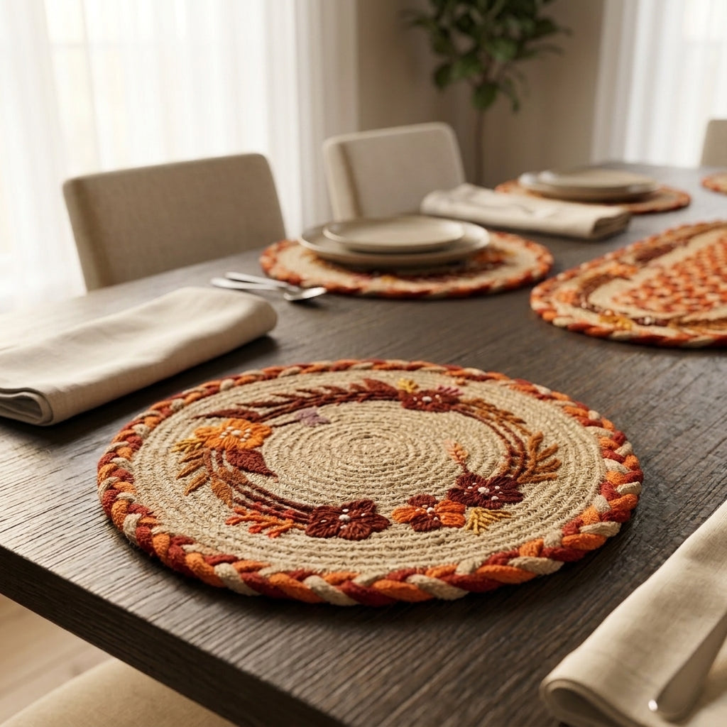 Handwoven Floral Jute Table Mats by The Roots of Heritage (4)