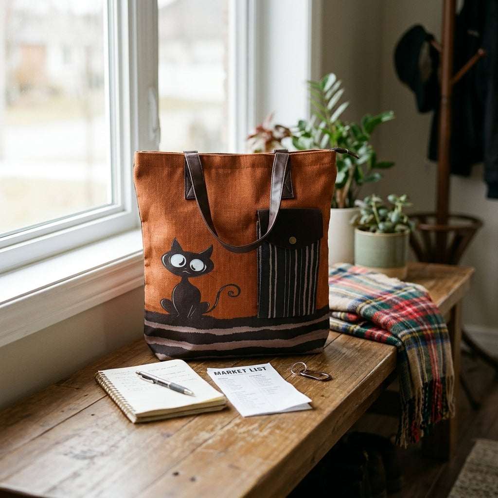 Whimsical Cat Jute Tote Bag by The Roots of Heritage (3)