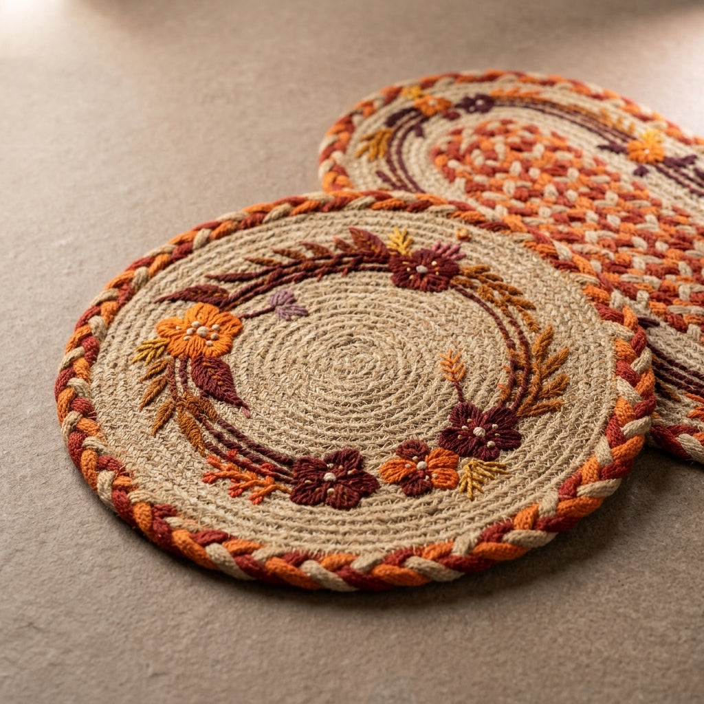 Handwoven Floral Jute Table Mats by The Roots of Heritage (3)