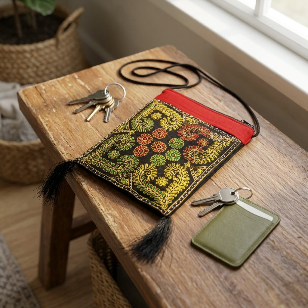 Hand-Embroidered Jute Sling Pouch by The Roots of Heritage (3)