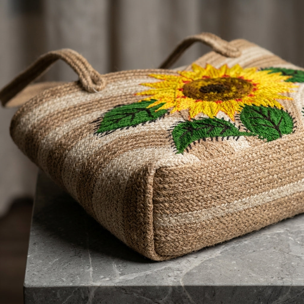 Sunflower Jute Tote Bag by The Roots of Heritage (4)