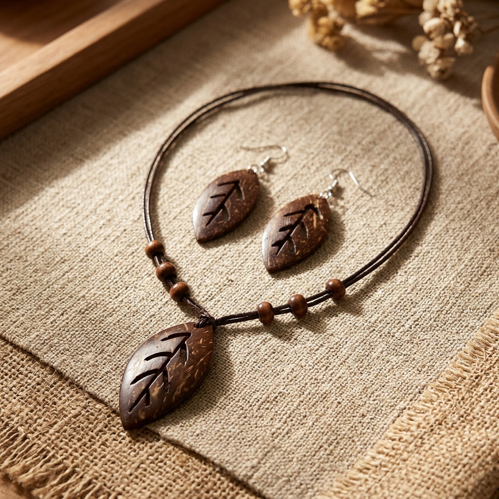 Handmade Coconut Leaf Jewelry Set by The Roots of Heritage (3)