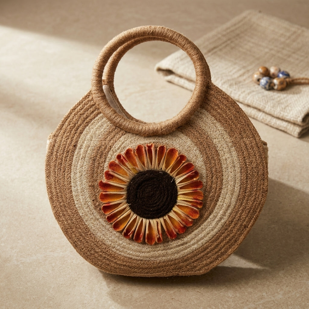 Sunburst Artisan Jute Handbag by The Roots of Heritage