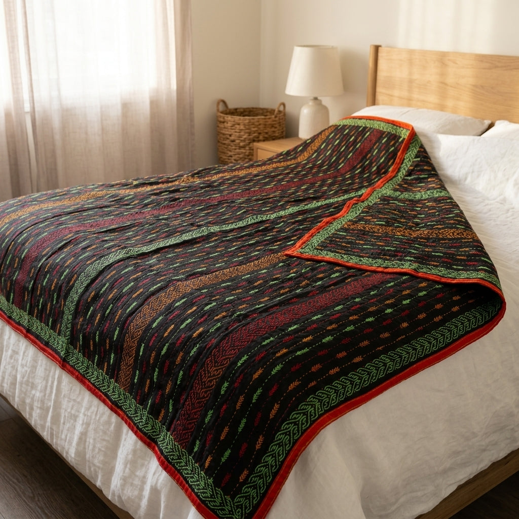 Handcrafted Kantha Bed Quilt by The Roots of Heritage (3)