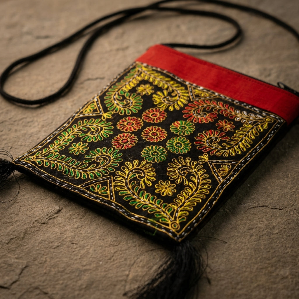 Hand-Embroidered Jute Sling Pouch by The Roots of Heritage (4)