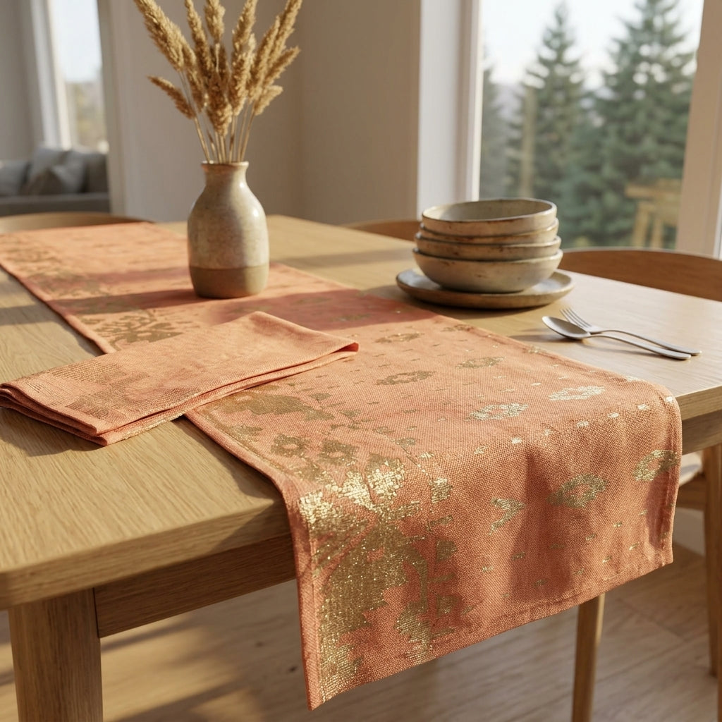 Blush Gold Handloom Table Runner Set by The Roots of Heritage (4)