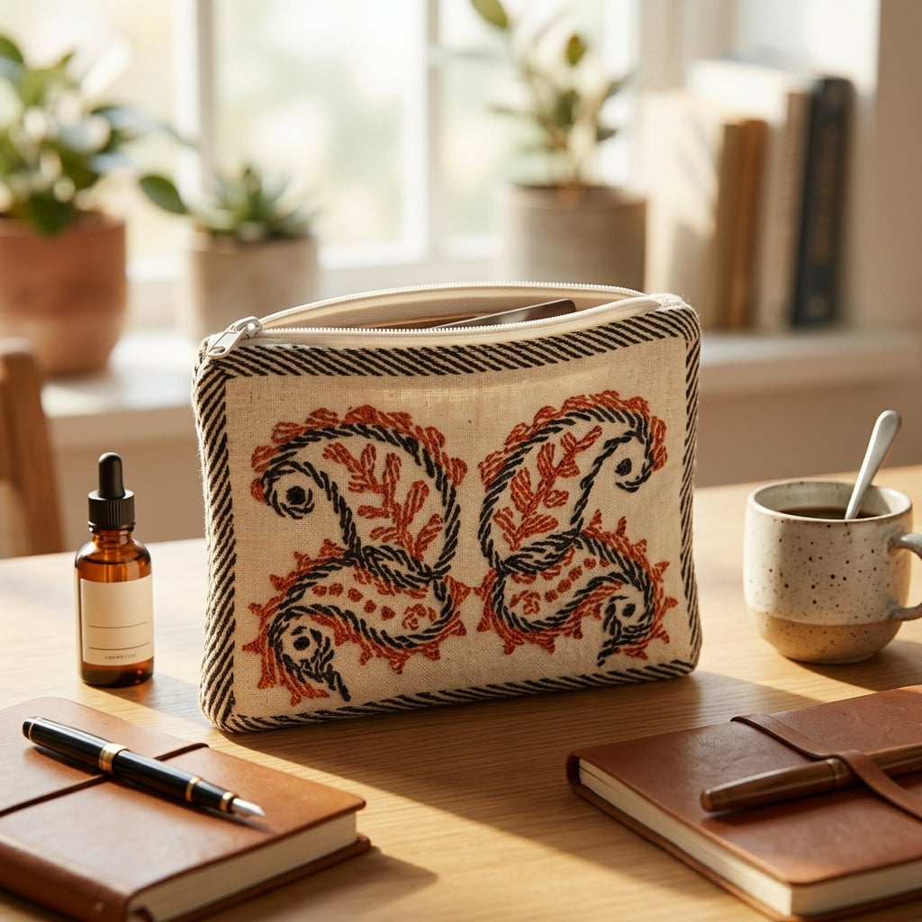 Handwoven Jute Embroidered Pouch by The Roots of Heritage (2)