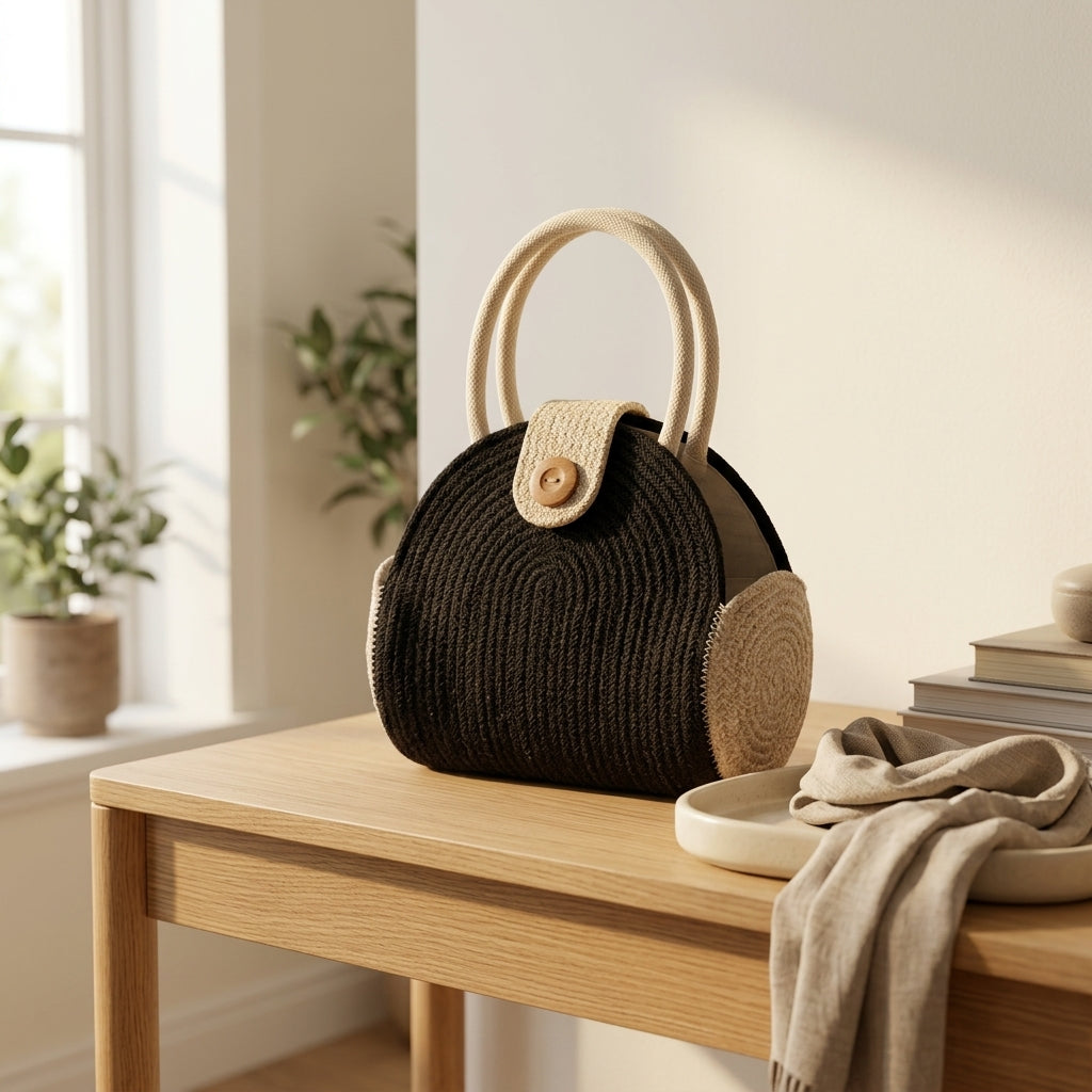 Handwoven Jute Half-Moon Handbag by The Roots of Heritage (3)