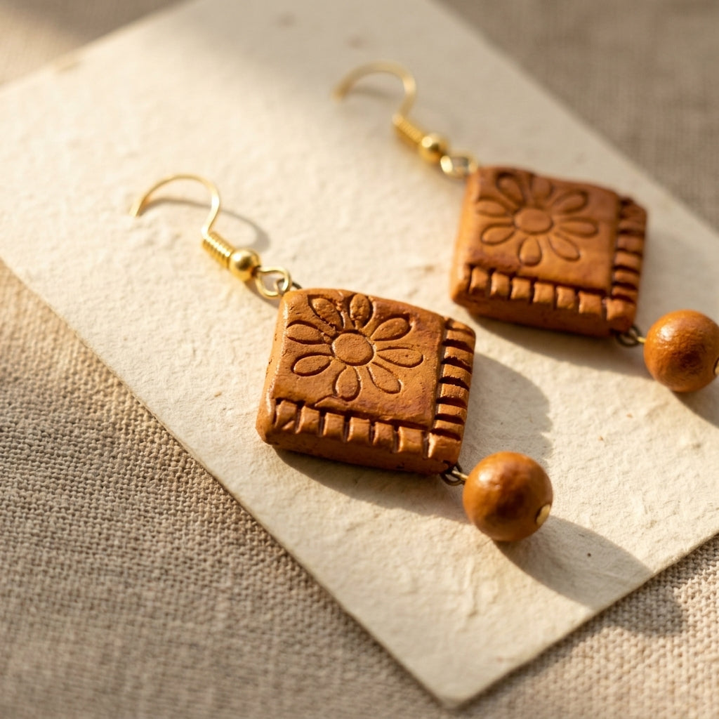 Sunflower Carved Artisan Earrings by The Roots of Heritage (2)
