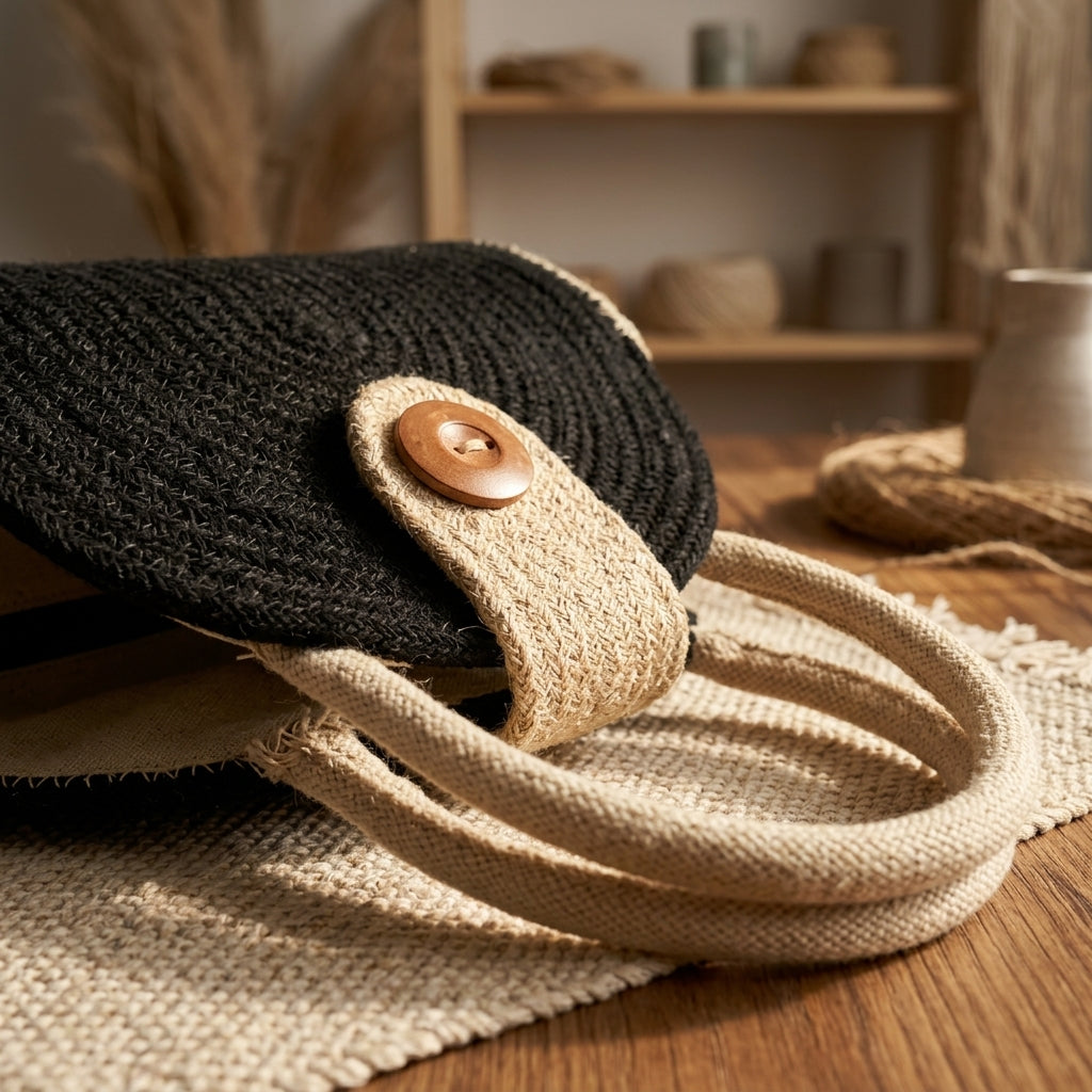 Handwoven Jute Half-Moon Handbag by The Roots of Heritage (2)