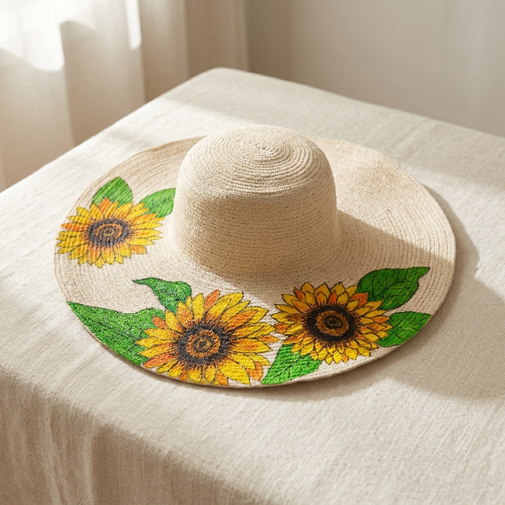 Hand-Painted Sunflower Jute Hat by The Roots of Heritage (2)