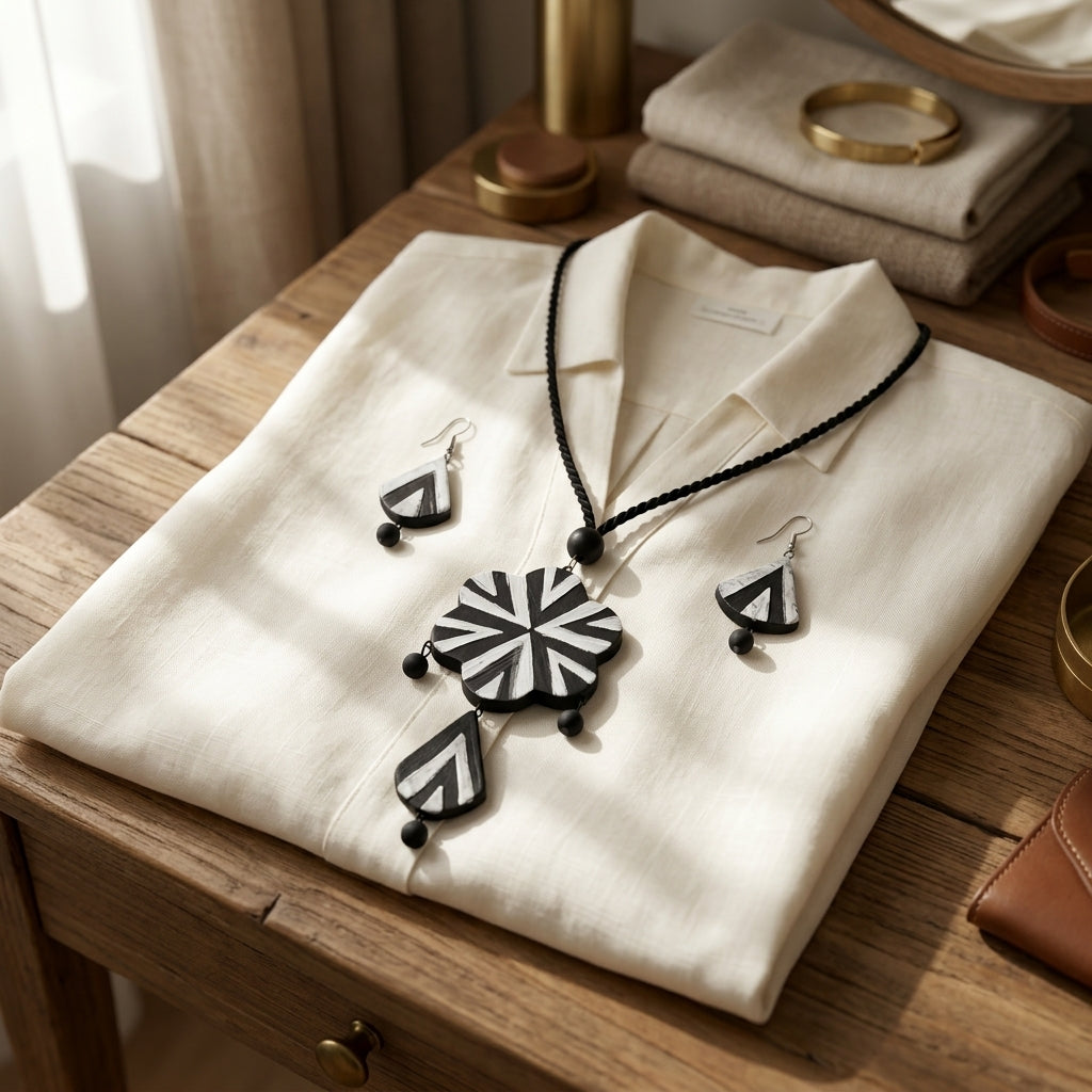 Monochrome Blossom Statement Set by The Roots of Heritage (4)