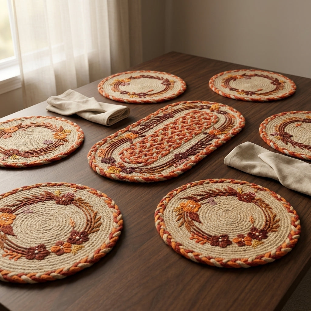 Handwoven Floral Jute Table Mats by The Roots of Heritage (2)