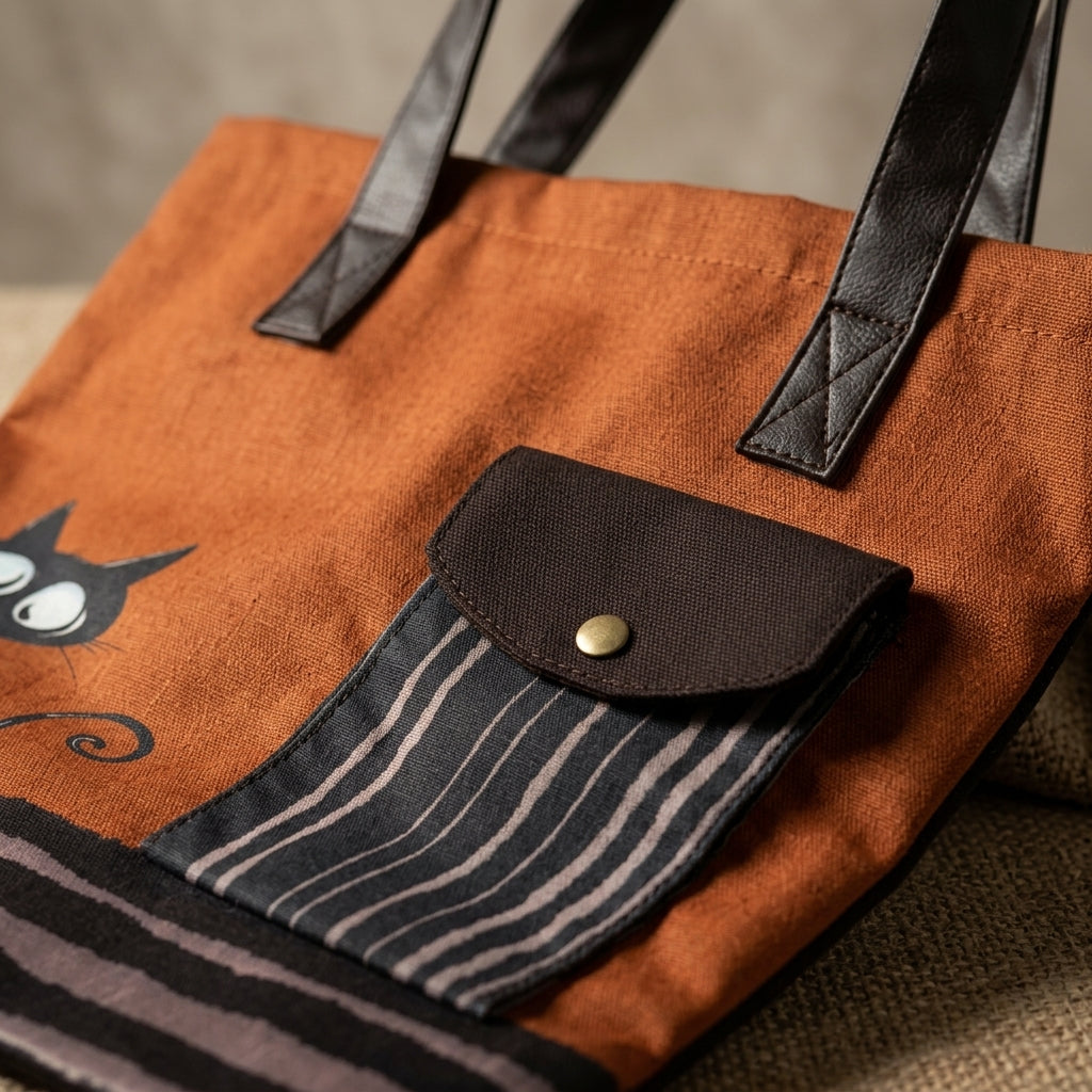 Whimsical Cat Jute Tote Bag by The Roots of Heritage (2)