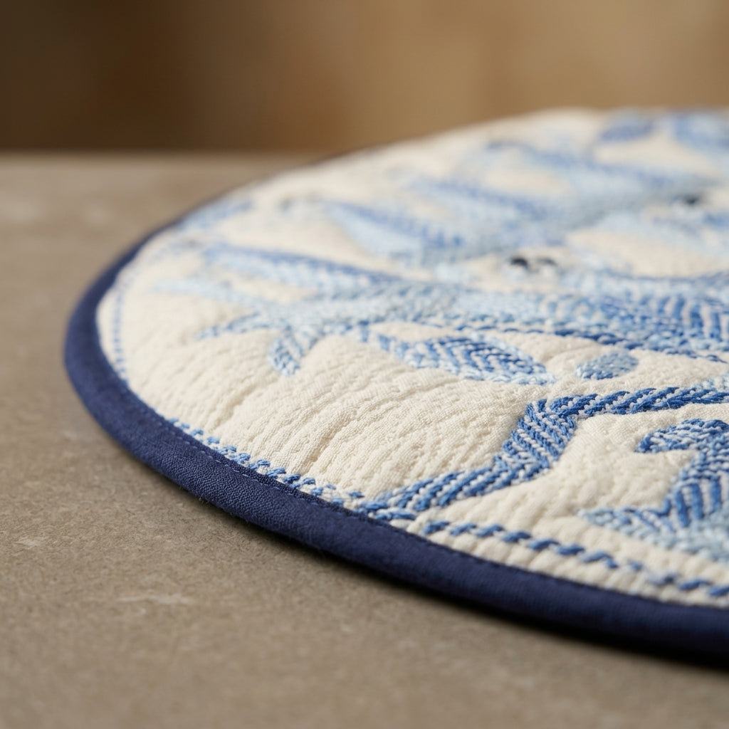 Blue Botanical Embroidered Trivet by The Roots of Heritage (4)
