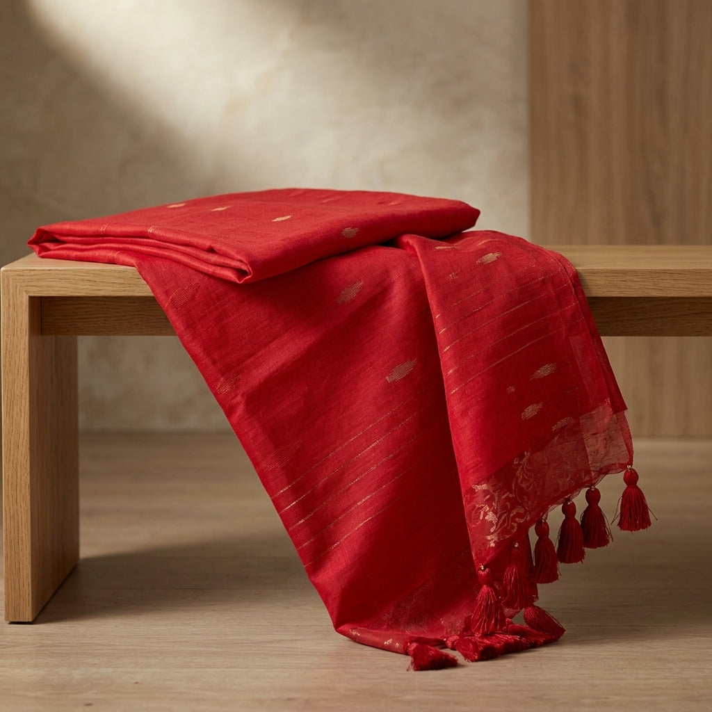 Luxe Red Handloom Saree by The Roots of Heritage (2)
