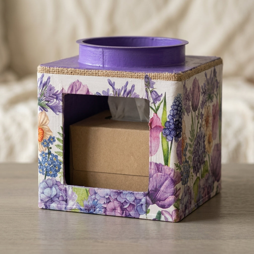Hand-Painted Floral Jute Tissue Box by The Roots of Heritage (3)