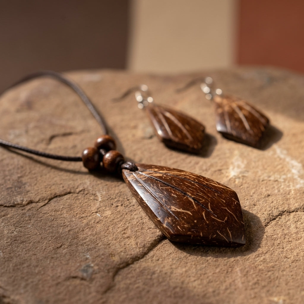 Handcrafted Coconut Shell Jewelry Set by The Roots of Heritage (2)