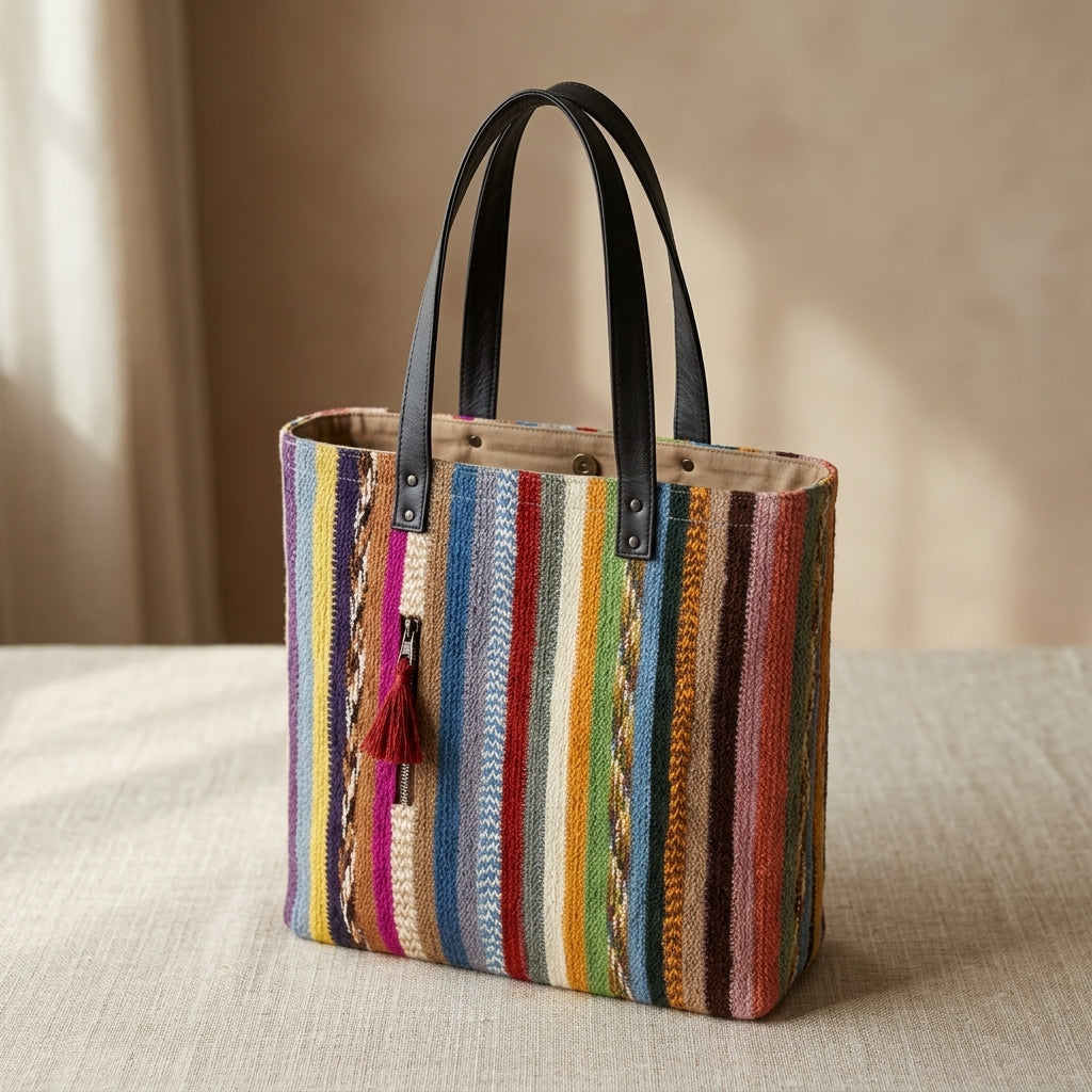 Handwoven Stripe Artisan Tote Bag by The Roots of Heritage
