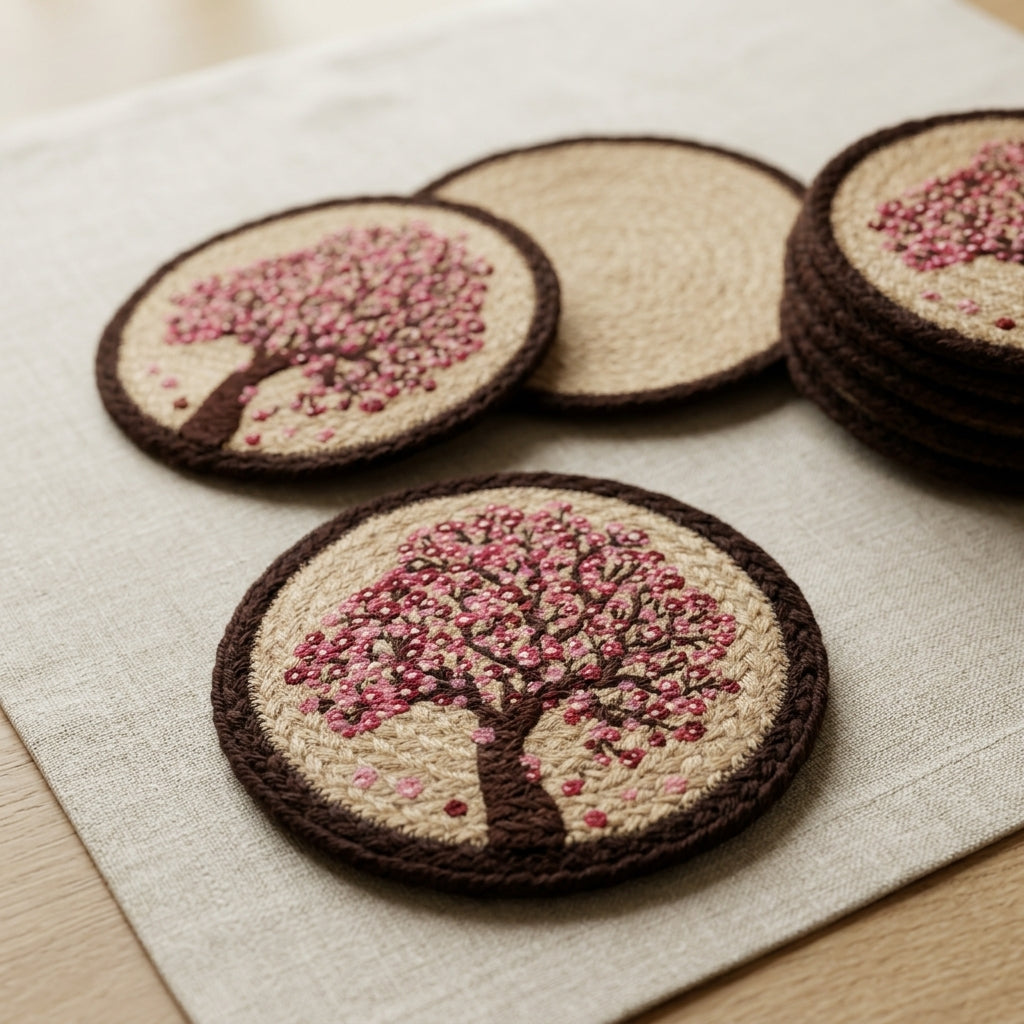 Handcrafted Blossom Jute Coaster Set by The Roots of Heritage (4)