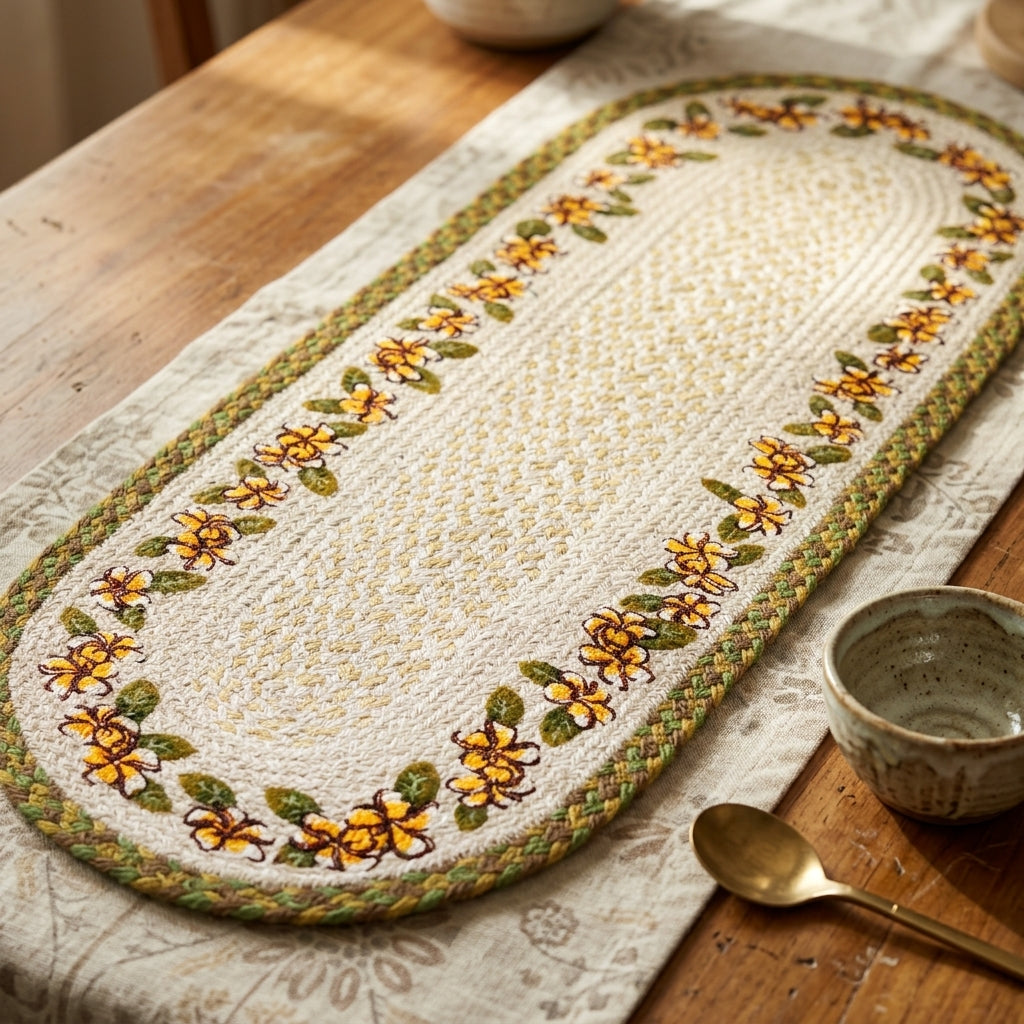 Handwoven Floral Jute Runner by The Roots of Heritage