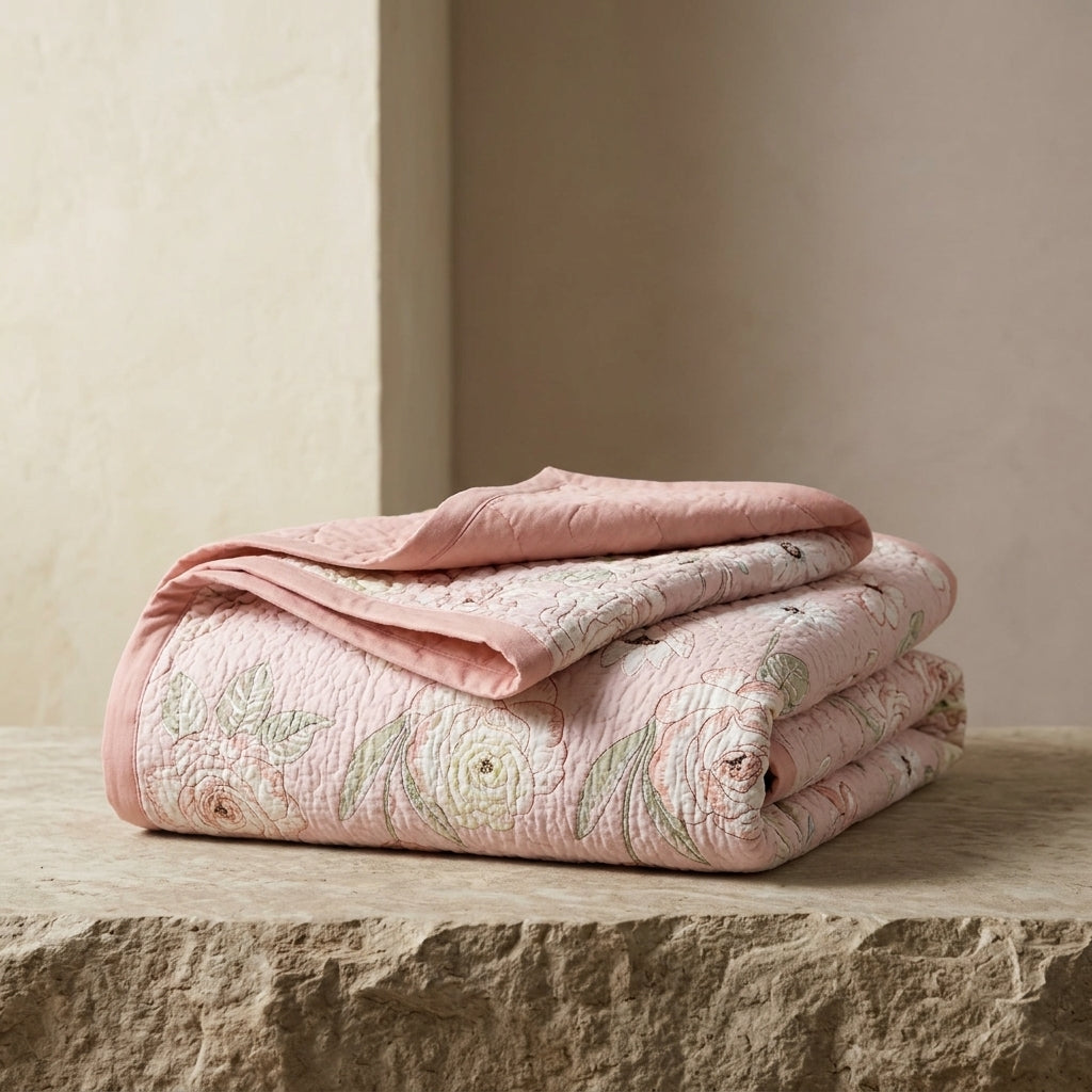 Blush Floral Handcrafted Quilt by The Roots of Heritage (5)
