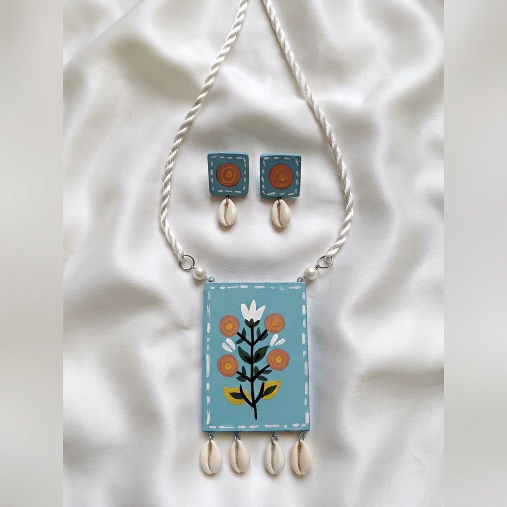 Handpainted Floral Shell Pendant Set by The Roots of Heritage (3)